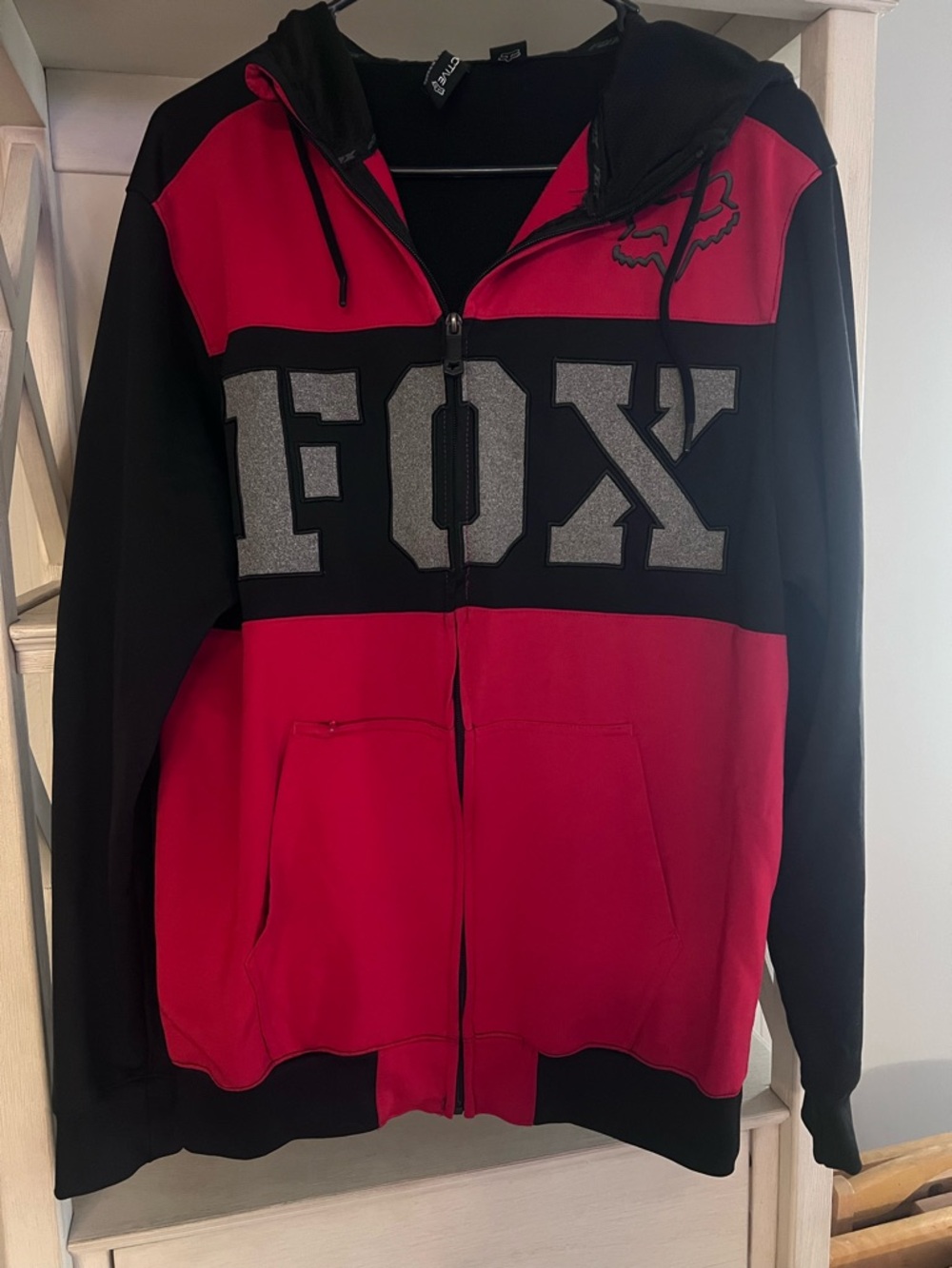Fox Red and Black Full-Zip Hoodie with Large Logo